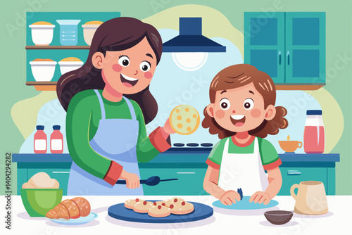 A girl helming mom with cooking 