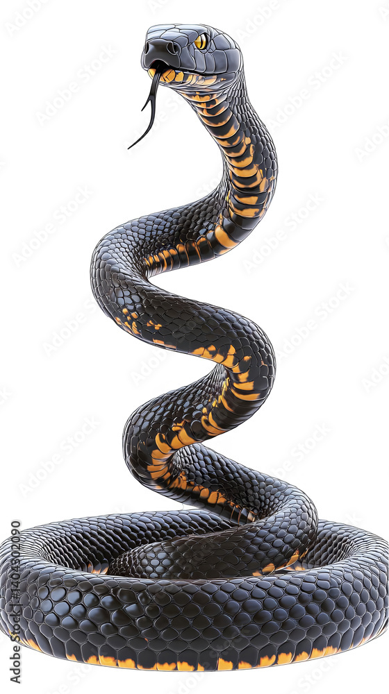 Obraz premium Realistic 3D Illustration of a Black Snake Coiled Isolated Transparent Background