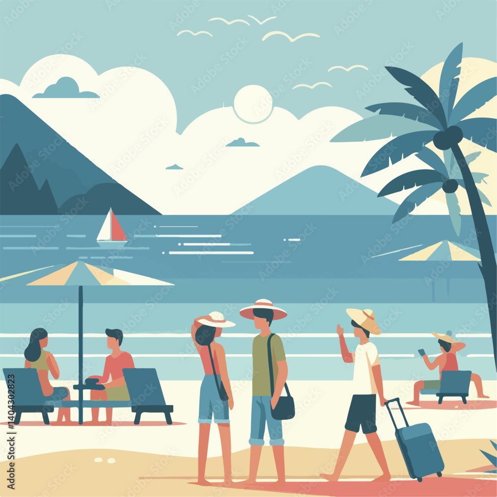 custom made wallpaper toronto digitalvector image of people on holiday to the beach happily
