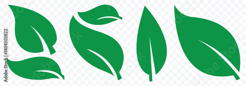 Set of green leaf icons. nature element, green leafs, environment and nature eco sign. Leaves of trees and plants. Environment and Nature Symbol. Elements for eco and bio logos. Vector illustration.