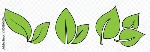 Set of green leaf icons. nature element, green leafs, environment and nature eco sign. Leaves of trees and plants. Environment and Nature Symbol. Elements for eco and bio logos. Vector illustration.