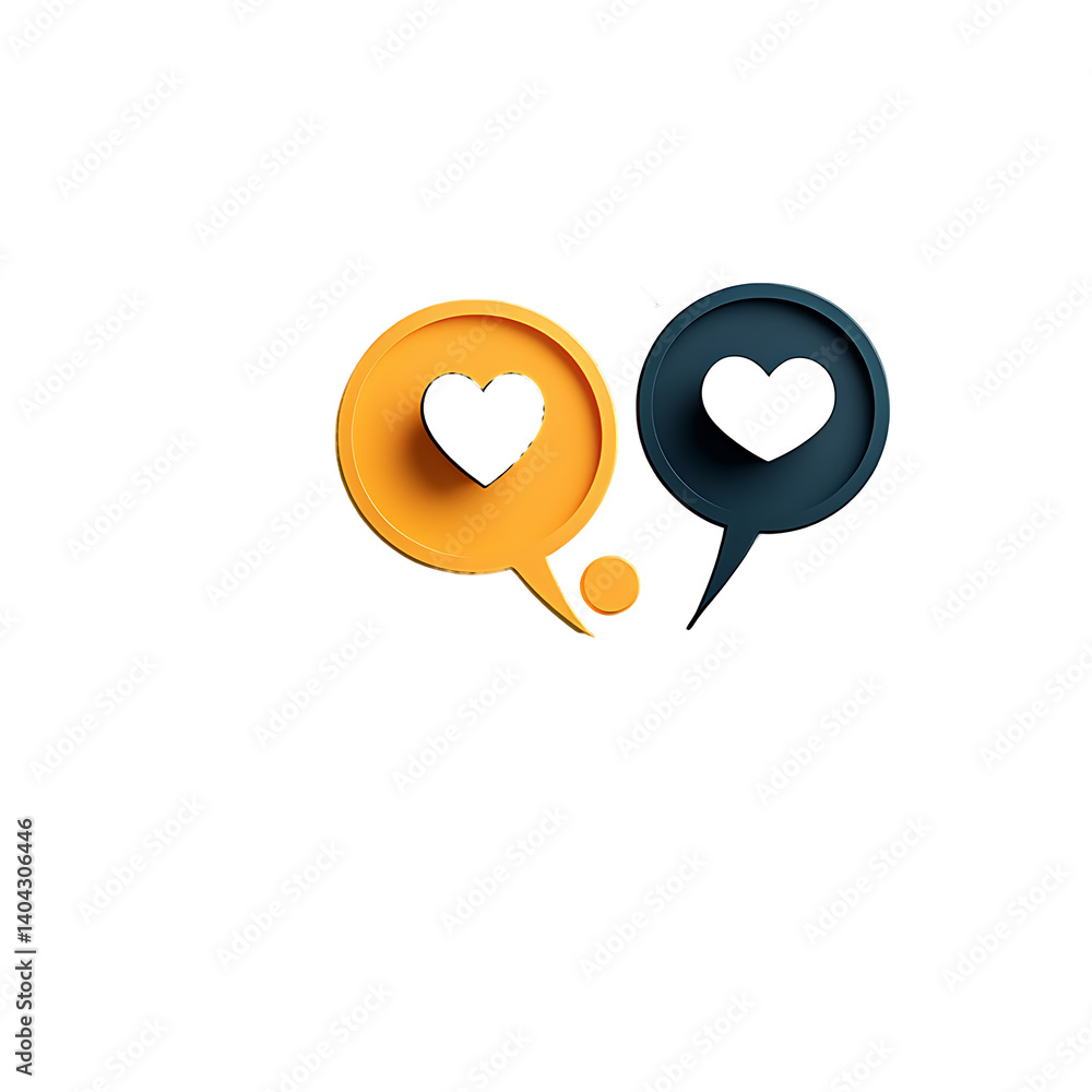 Two speech bubbles with heart and female icon Two speech bubbles with heart and female icon