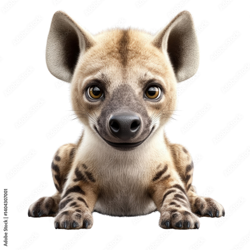 Obraz premium Striking hyena resting in the savanna highlighting the unique features of this fascinating and social carnivore isolated on a white background.