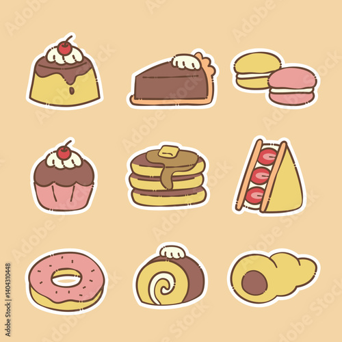 Cute dessert food hand drawn