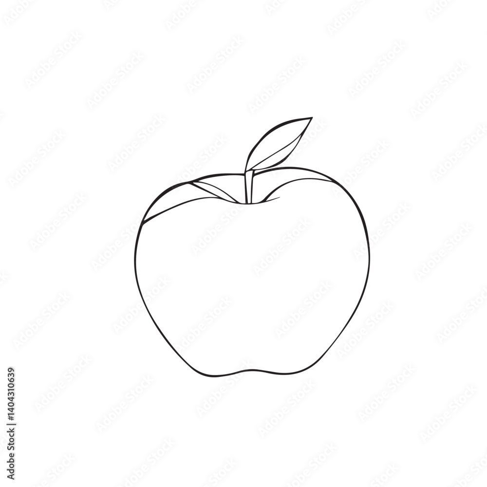 Simple apple outline with leaf vector illustration Simple apple outline with leaf vector illustration