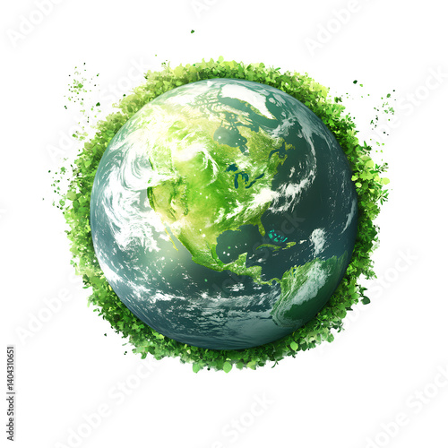 Fototapeta Naklejka Na Ścianę i Meble -  World Environment Day green earth illustration, with bokeh effect, ultra detailed, isolated on white background