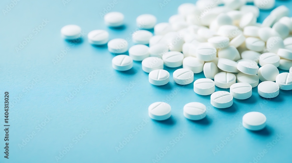 White Pills on Blue Background: Medical Image White Pills on Blue Background: Medical Image