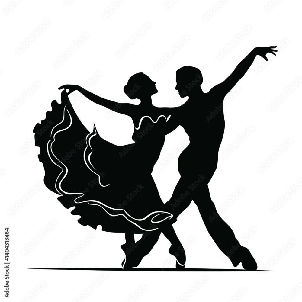 Elegant Silhouette of Dancing Couple in Formal Ballroom Pose