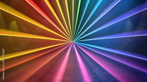 Wallpaper Mural A vibrant, multicolored, radiating pattern of neon lights emanating from a central point, creating a dynamic and colorful visual effect. Torontodigital.ca