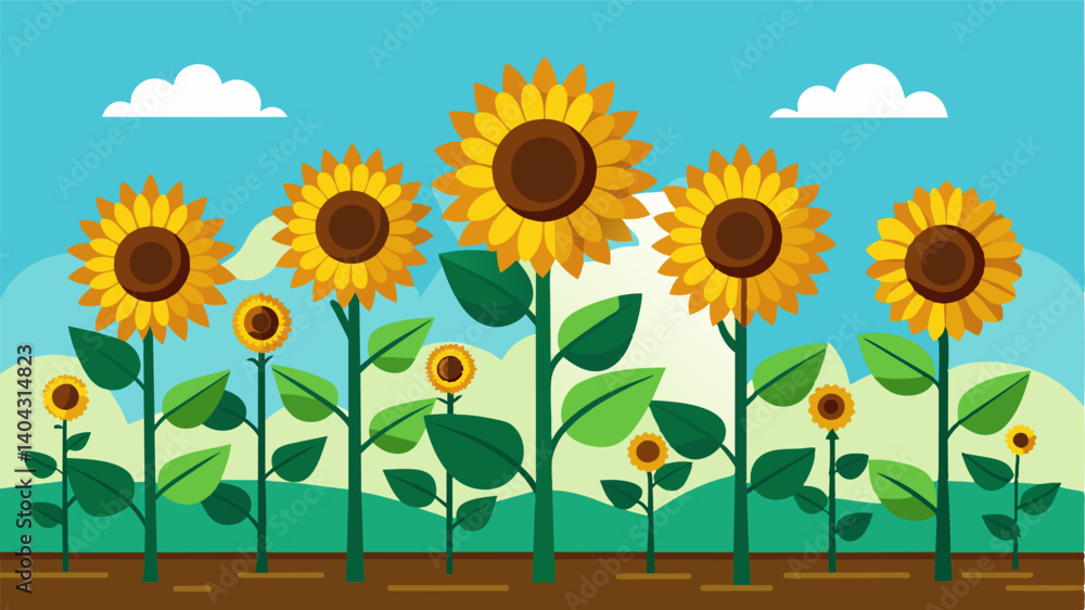 A row of sunflowers towers over the garden a testament to the hard work and collaboration of the neighborhood residents who planted them.. Vector illustration