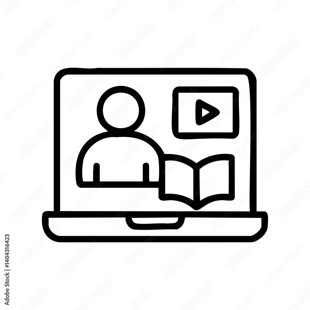 Online learning icon with laptop and video