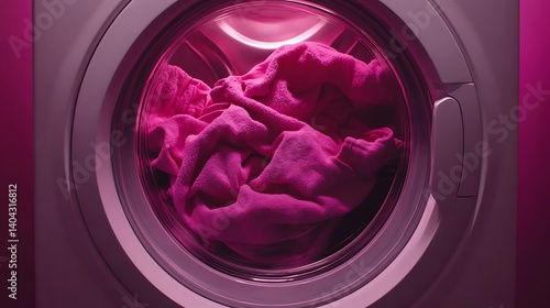 Pink Clothes in a Washing Machine: A Close-Up View