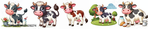 Collection of cow animal images in cartoon style with white background