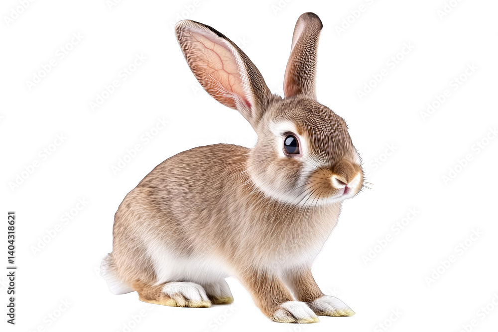 Realistic Photo of a Brown Rabbit with Long Ears on Transparent Background