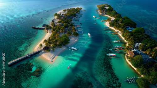 Tropical Paradise Aerial View – Turquoise Waters and Wooden Bridge in Cebu, Philippines