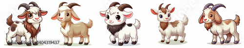Collection of cartoon style goat animal images with white background
