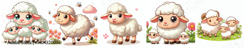 Collection of cartoon style sheep animal images on a white background