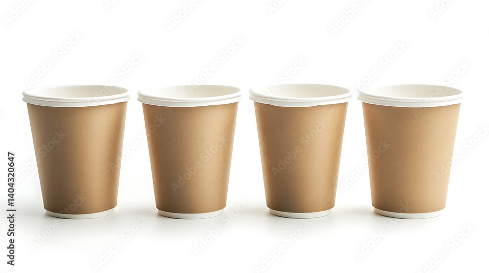 Four Brown Paper Cups on White Background Four Brown Paper Cups on White Background