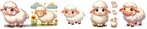 Collection of cartoon style sheep animal images on a white background