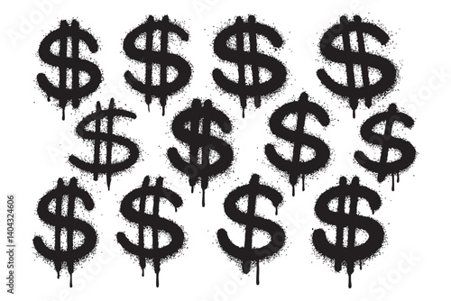 dollar sign graffiti spray with different shape set 