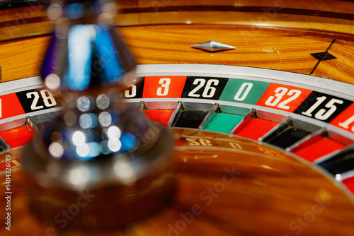 close-up of roulette wheel showcasing numbers and colors. alluring gaming scene highlighting excitement and chance. perfect for casino, gambling, and entertainment themes in marketing.