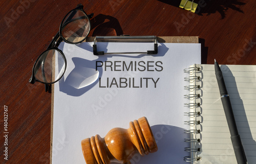 Foto A legal document titled “Premises Liability” placed in a clipboard resting on the desk, symbolizing property law and responsibility