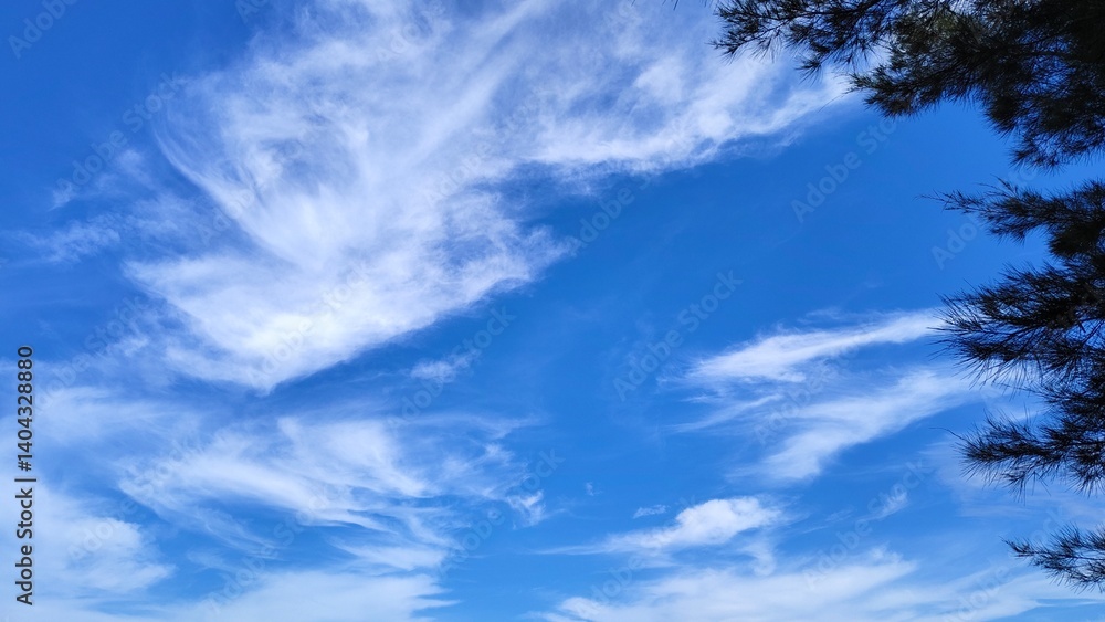 Bright Blue Sky with Soft White Clouds Floating Peacefully Over the Horizon Bright Blue Sky with Soft White Clouds Floating Peacefully Over the Horizon