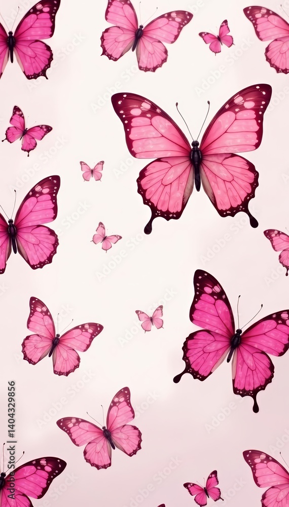 Fototapeta premium Delicate pink butterflies on a seamless pattern, perfect for spring designs, wallpaper, design