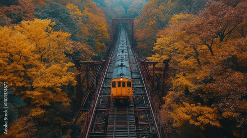 Autumnal train ride through forest