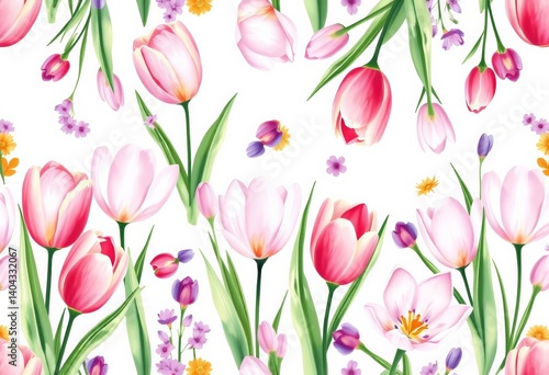 Wallpaper Mural Delicate watercolor tulips & crocuses in a seamless spring floral pattern, perfect for fabric or wallpaper, springtime, art Torontodigital.ca