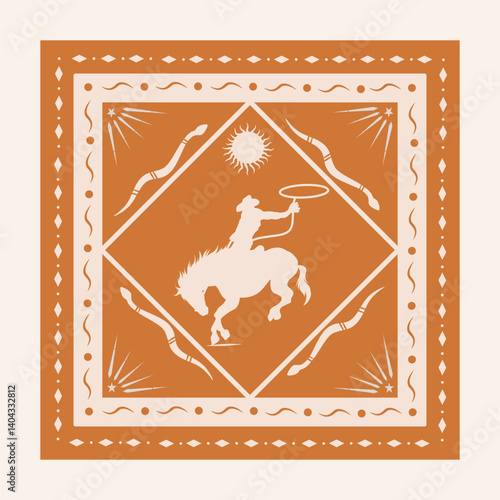 Cowboy Ride Horse in Vintage Bandana Design 