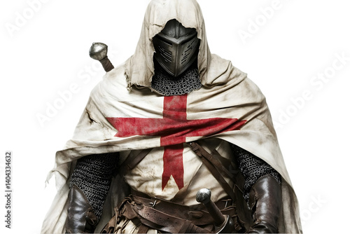 Photo Of A Medieval Knight In White Cloth And Cross On Transparent Background