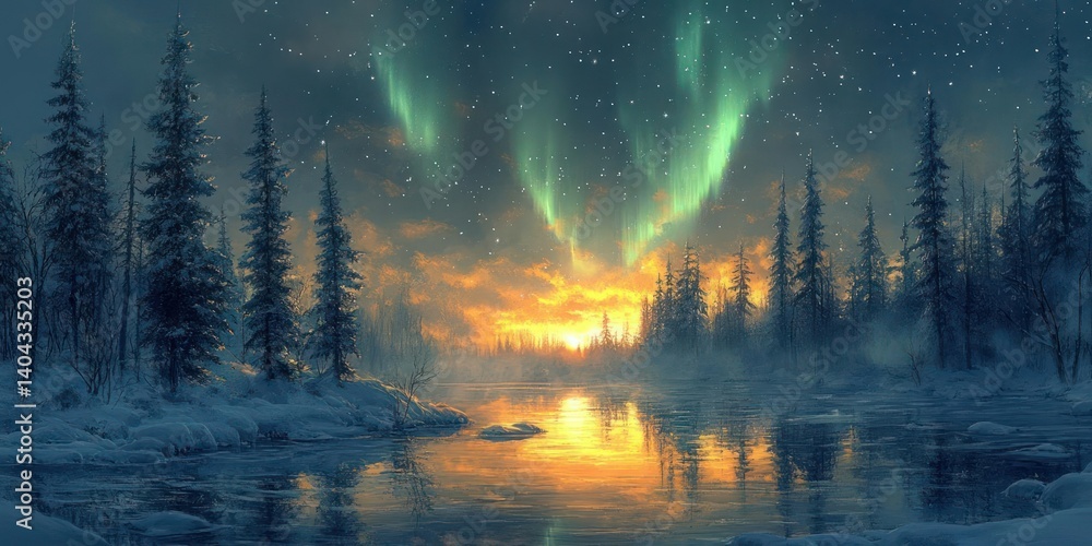 Winter wonderland aurora borealis sunrise Winter wonderland aurora borealis sunrise