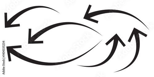 Black arrows set. Curved arrows. Arrow sign. Curved arrow pointing right. Black and red arrow.