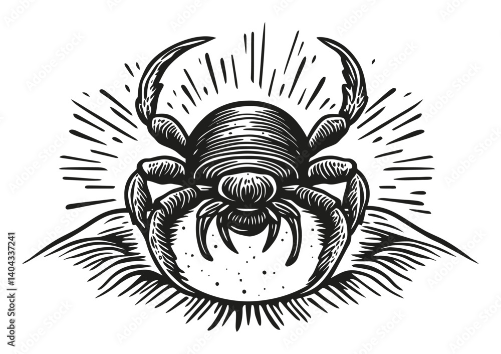 Obraz premium Detailed Black and White Engraving of a Stylized Spider