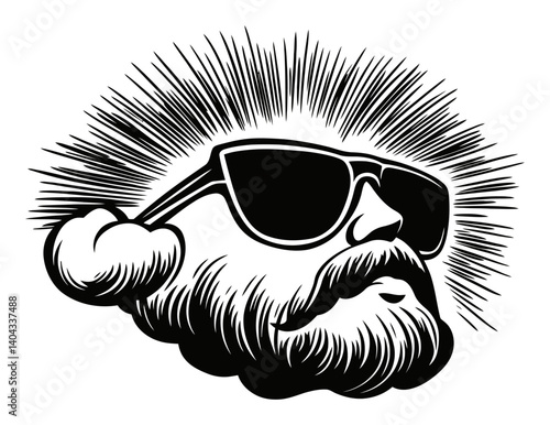 Vintage Engraving Style of a Cool Bearded Man with Sunglasses