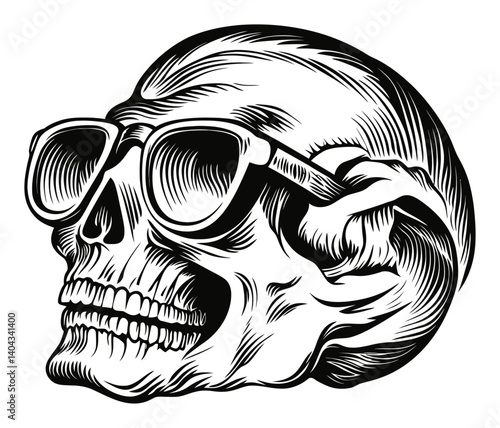 Stylish Engraved Skull Design with Retro Sunglasses for Artists