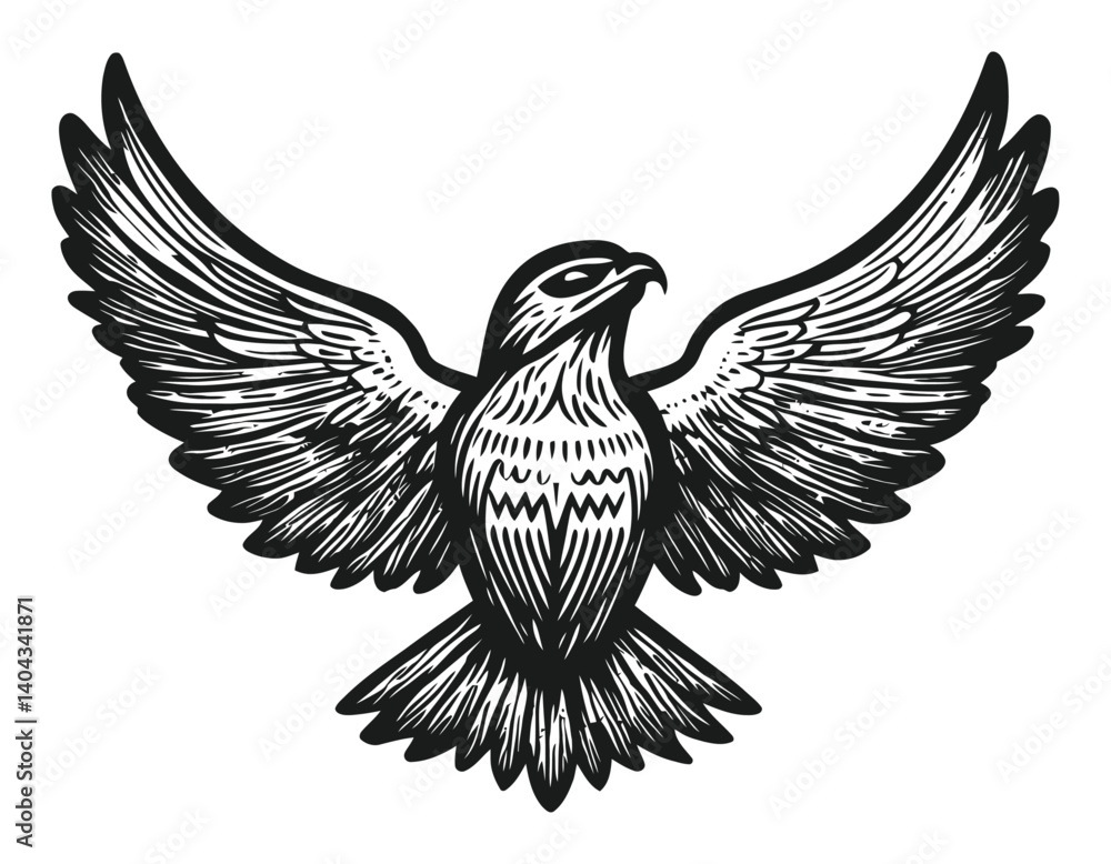 Fototapeta premium Majestic Engraving of a Bird with Outstretched Wings in Flight