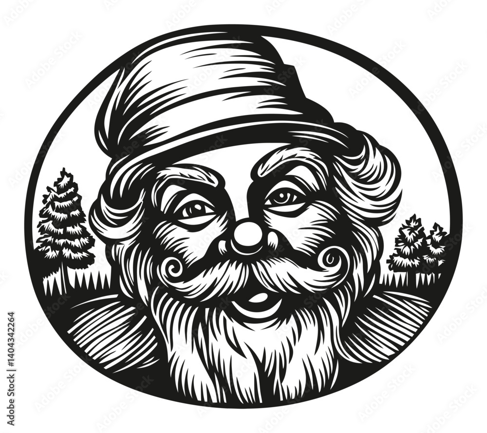 Obraz premium Vintage Engraving of Cheerful Man with Mustache and Hat