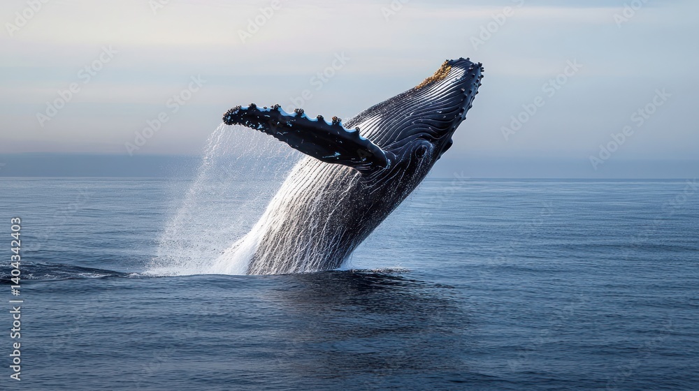 Fototapeta premium Majestic Whale Breaches Ocean Surface.