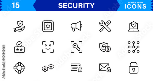 Modern Security Icons for Professional Designs. Featuring Essential Protection, Lock, and Shield Symbols to Strengthen Your Projects.