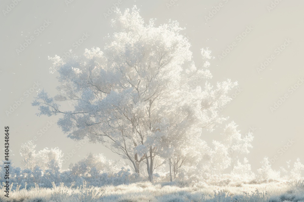 custom made wallpaper toronto digitalFrosty tree in soft, sunlit landscape. Serene winter scene