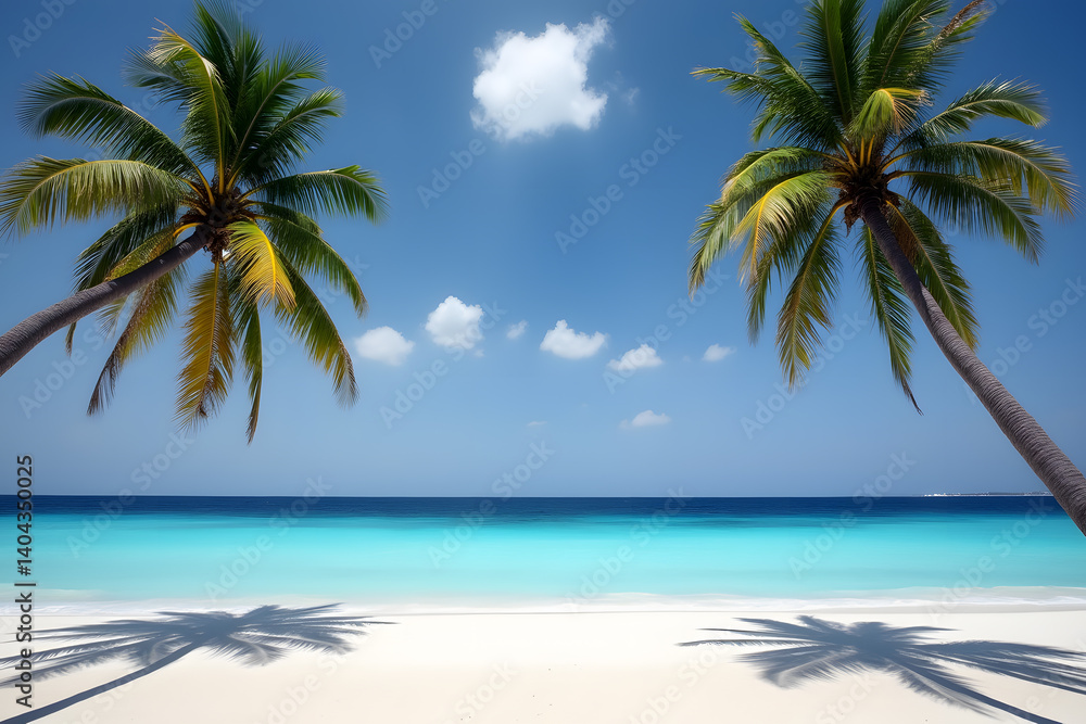 Fototapeta premium Tropical Beach with Palm Trees and Turquoise Ocean