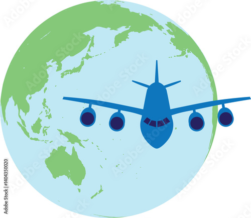 世界をつなぐ飛行機と地球のイラスト – 旅行・ビジネス・学習に最適