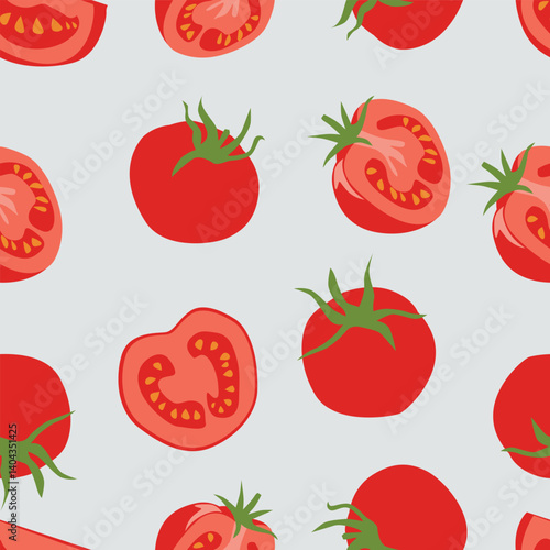set of red tomatoes seamless pattern