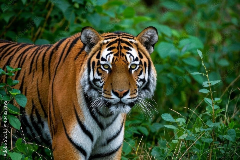 Fototapeta premium there is a tiger that is walking through the grass