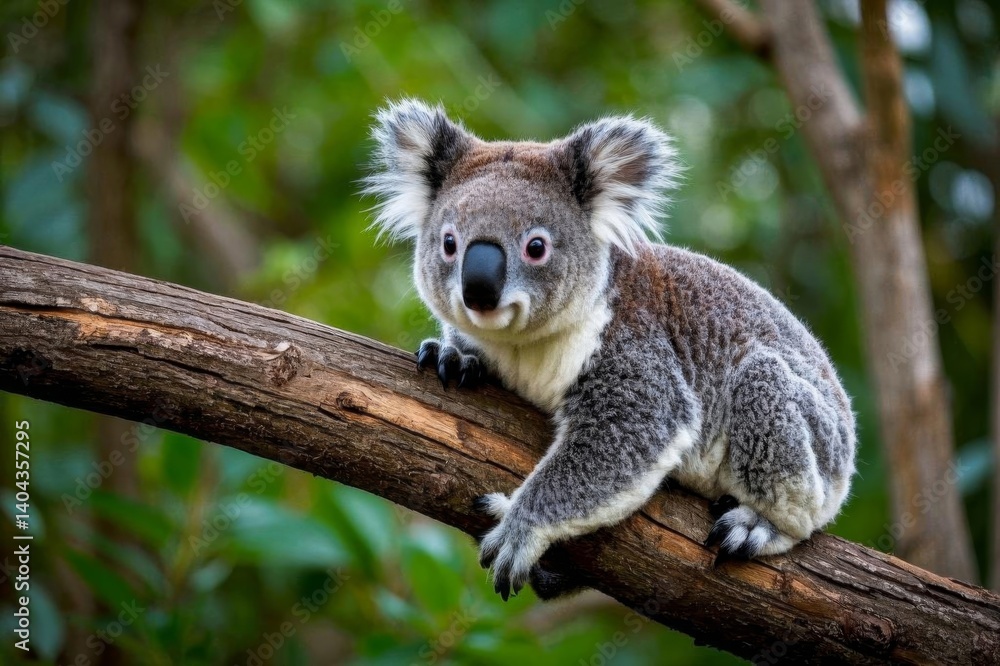 there is a koala sitting on a branch in the forest