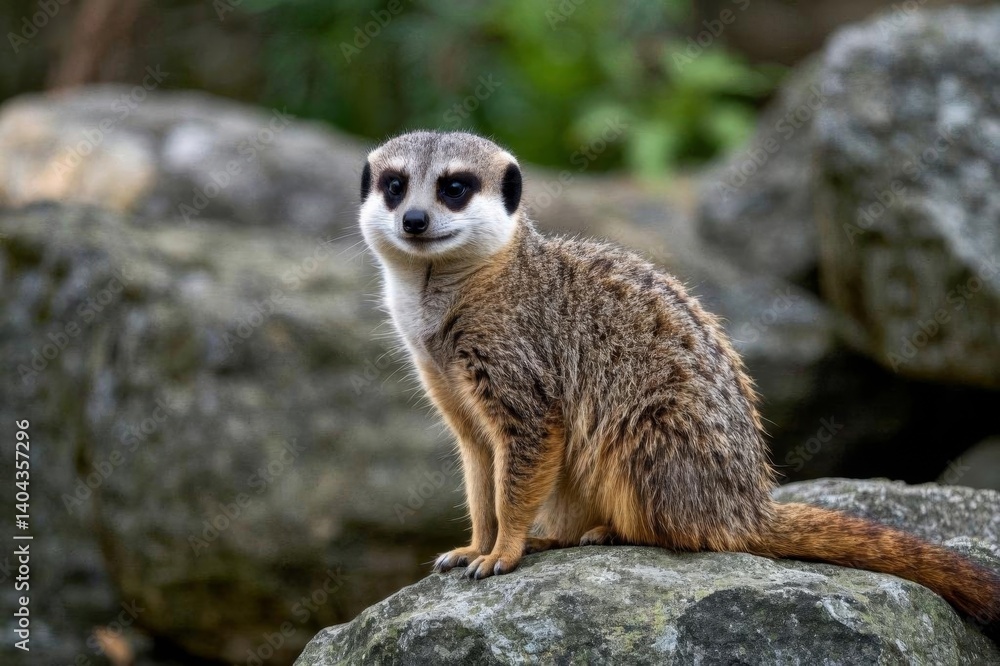 Fototapeta premium there is a small animal sitting on a rock in the woods