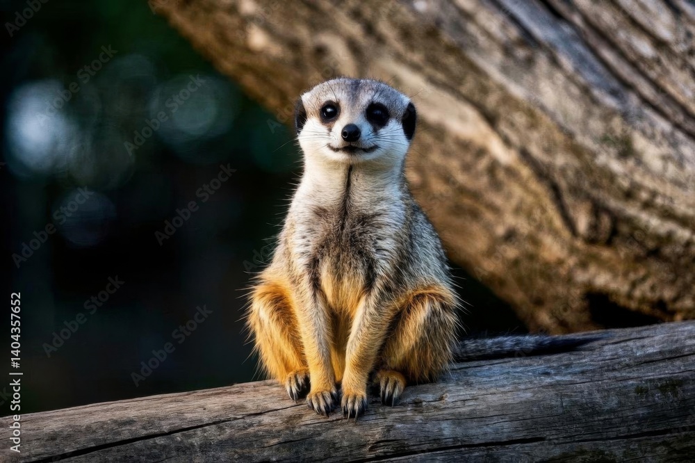 Fototapeta premium there is a small meerkat sitting on a log in the sun
