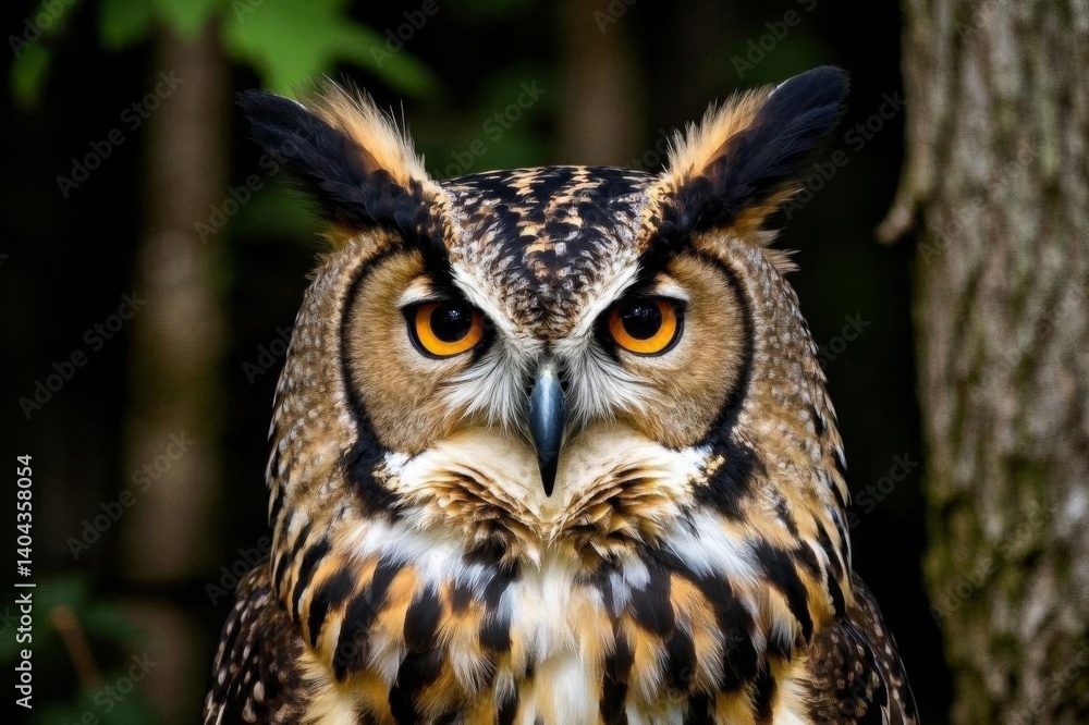 there is a close up of a owl with a very big eyes there is a close up of a owl with a very big eyes